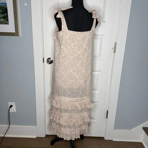 Cleobella Zane Tiered Ruffle Midi Dress Women's Size Large Tie Shoulders - Picture 4 of 10